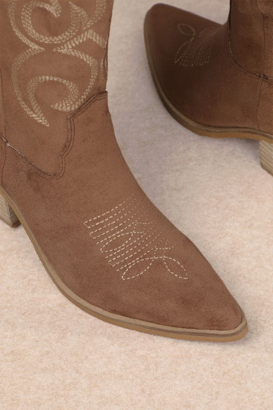 The Giada Faux Suede Cowboy Boot - Coffee