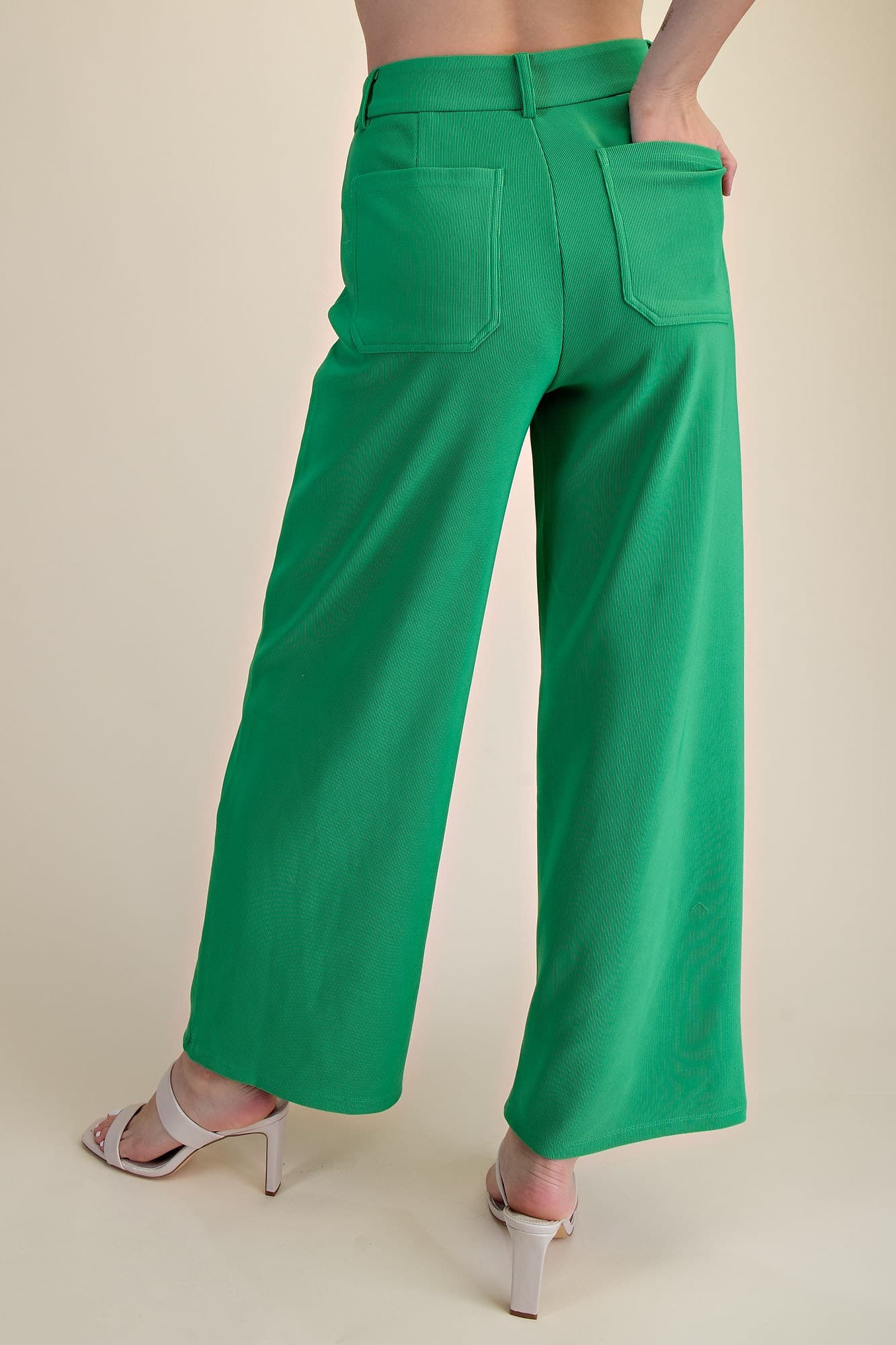 High Rise Wide Leg Pants - Green