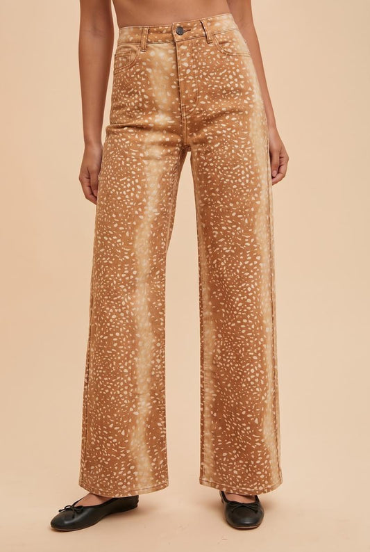 Deer Print Comfort Stretch Wide-Leg Pants