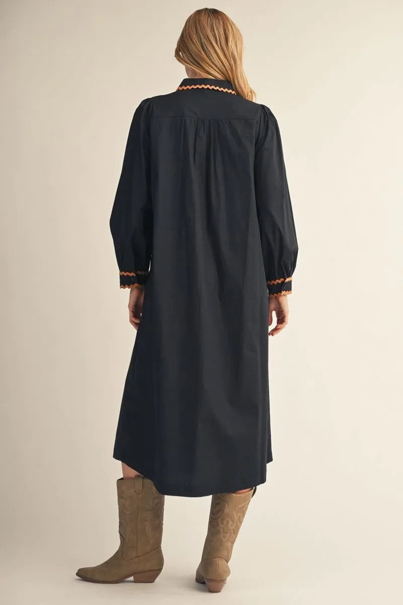 Sloan Black Dress with Brown Trim