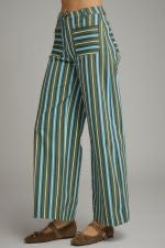 Entro Multi Color Stripe High Waist Pants - Olive/ Blue