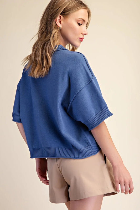 Relaxed Sweater elbow Legnth Sleeves - Slate Blue
