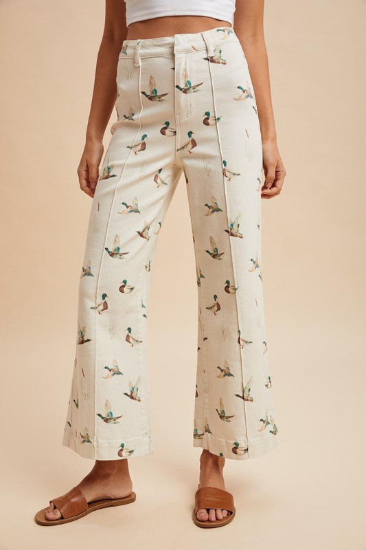 Mallard Printed Stretch Denim Wide Leg Jeans