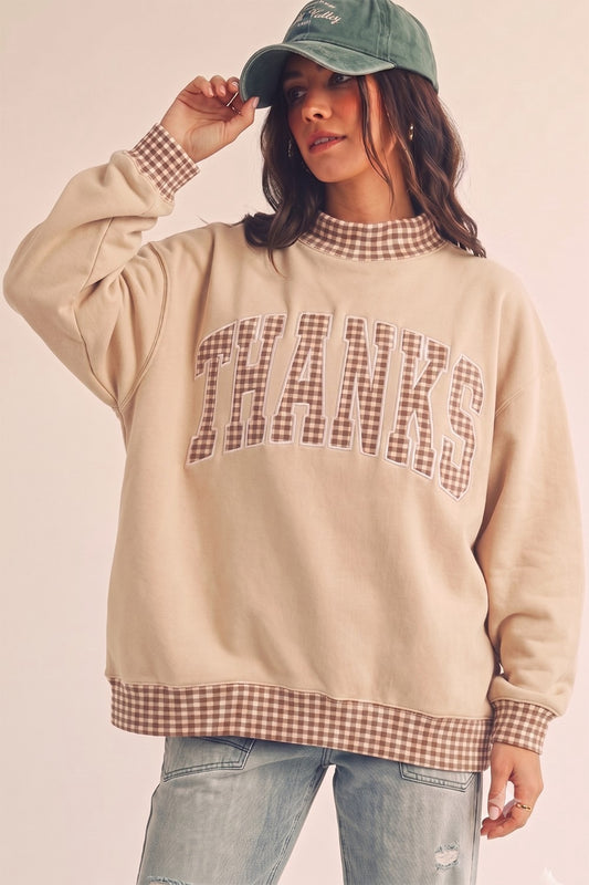 Vintage Thanks Patch Pullover - Latte