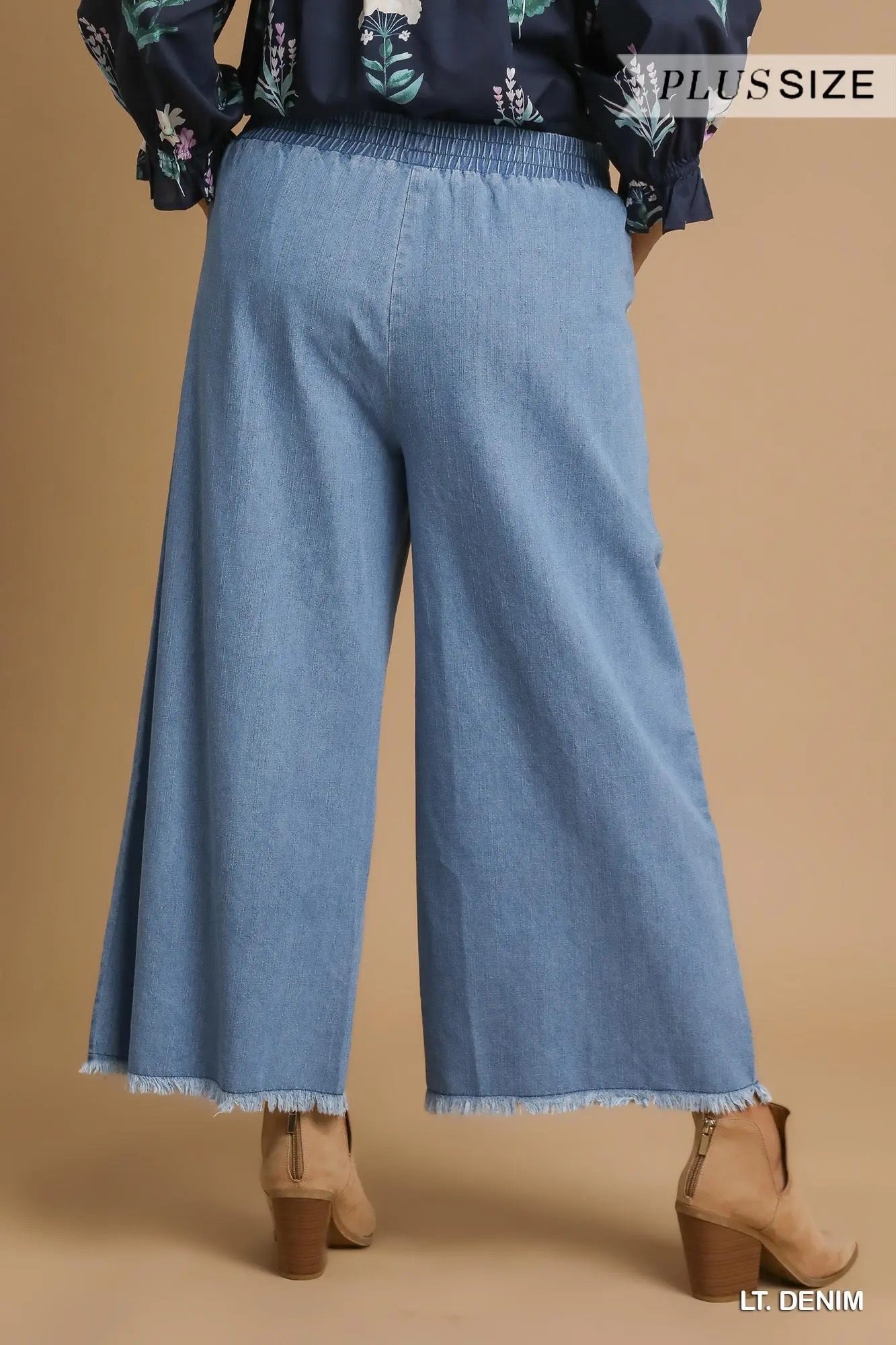 Washed Light Denim Wide Leg Pants