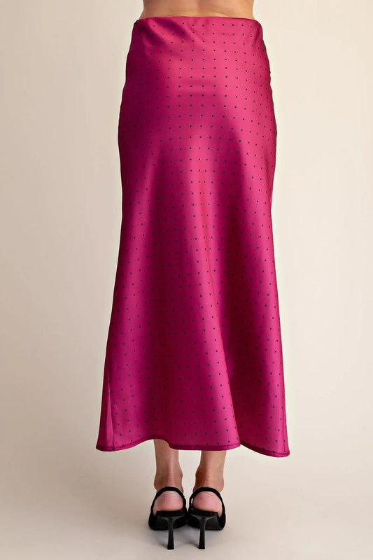 Magenta Polka Dot Satin Skirt