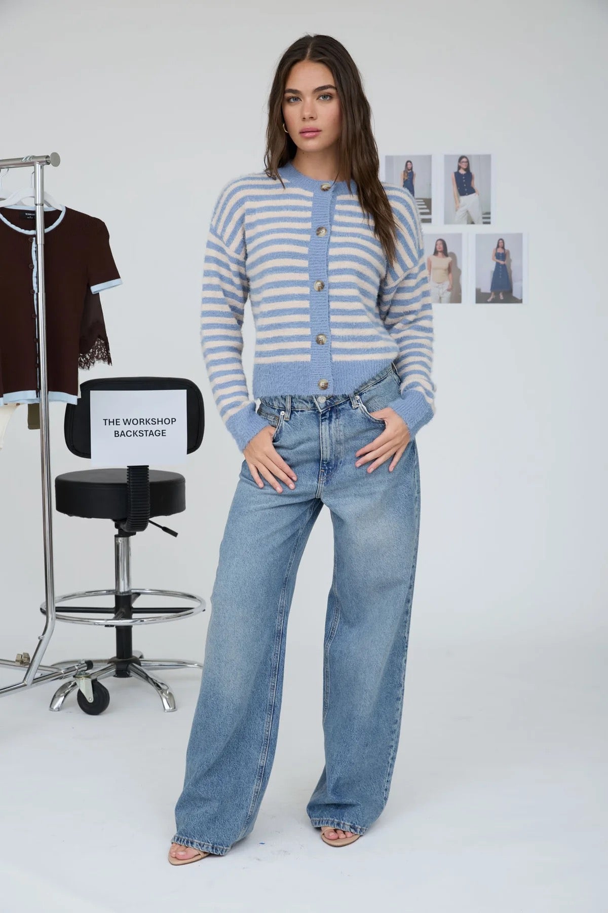 Stripe Round Neck Button Down Fuzzy Knit Cardigan