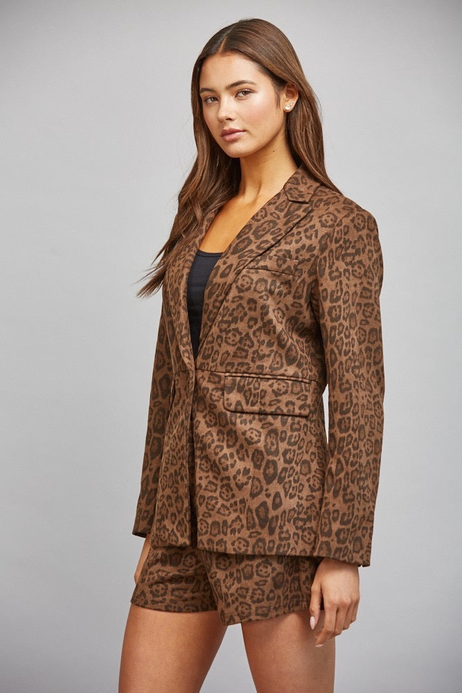 Animal Print Faux Suede Tailored Shorts