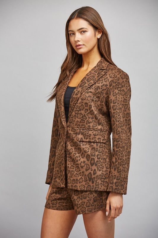 Animal Print Faux Suede Blazer
