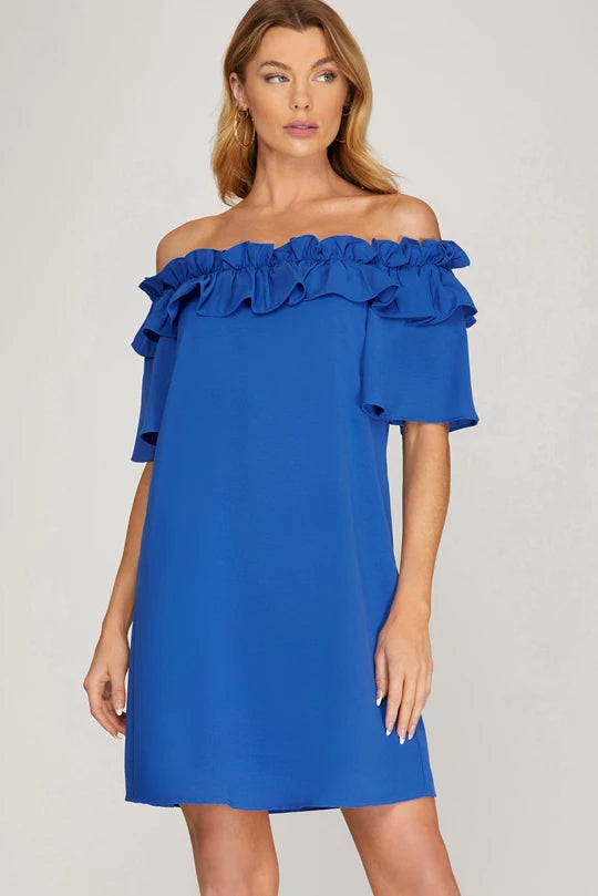 For The Frills Dress - Royal Blue