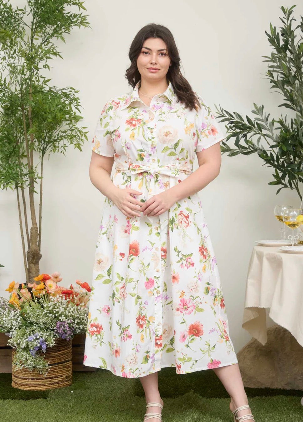 Garden Bloom Collared Midi Dress