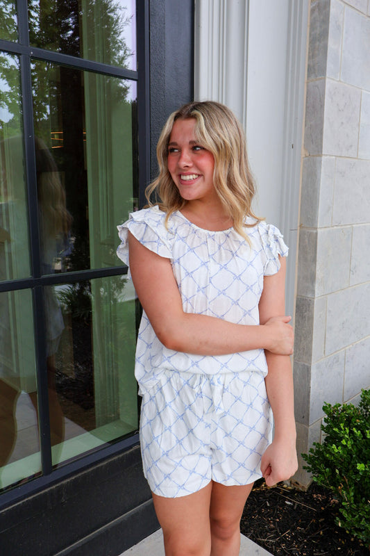 Ella Mae Bow Print Ruffle Top