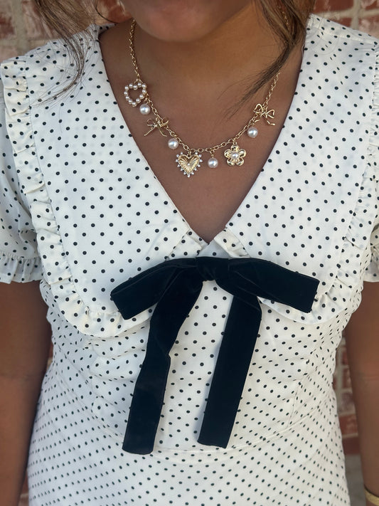 Polka Dot Collared Mini Dress - White