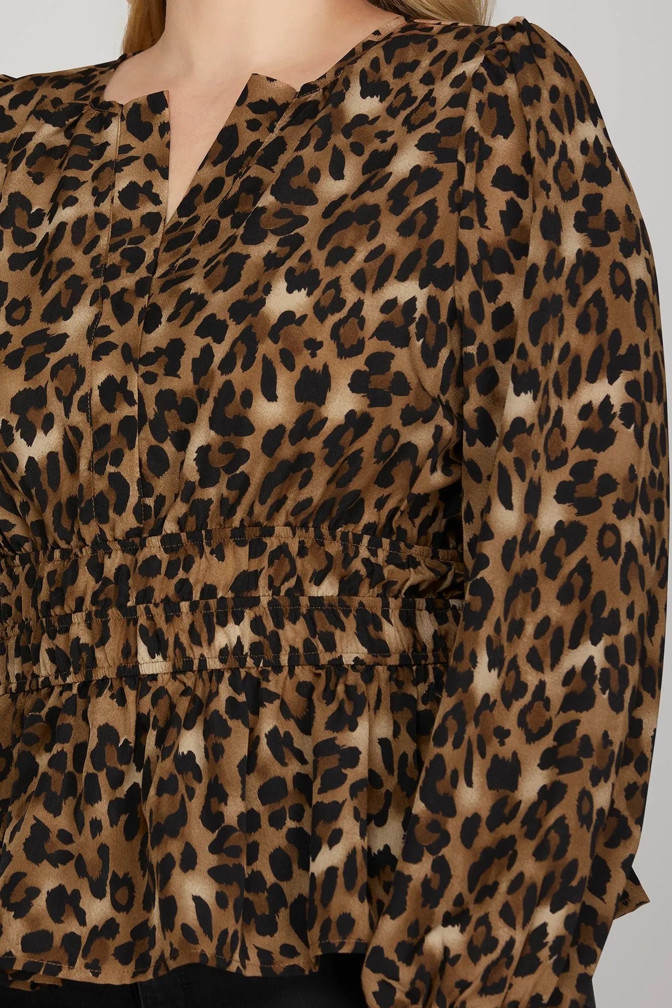 Leopard Long Sleeve Smocked Waist Top