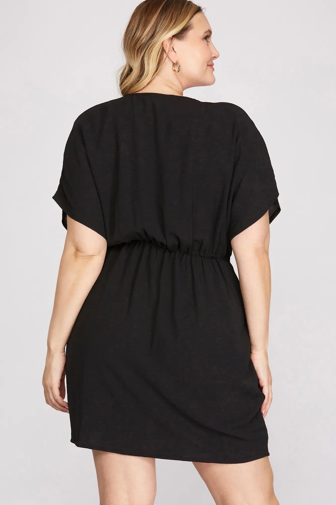 V-Neck Wrap Short Dress With Sleeves
