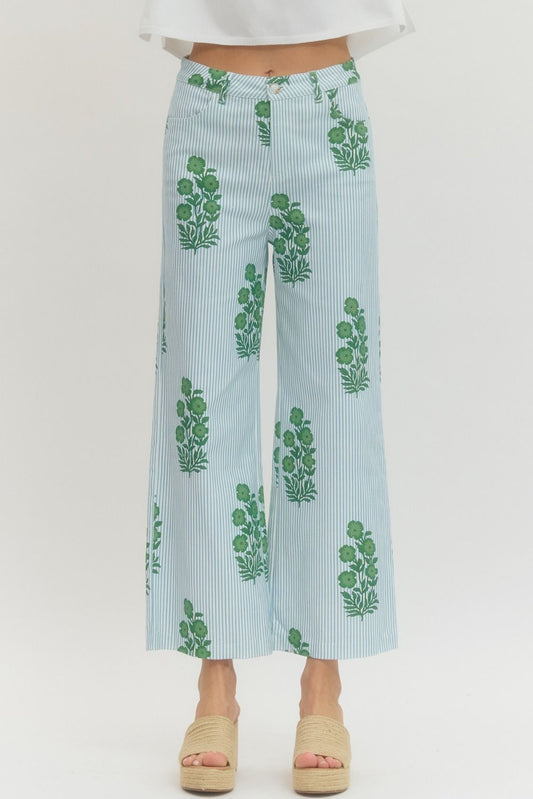 Blooms & Stripes Floral Denim Pants