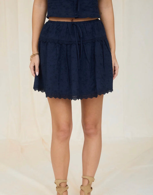 Eyelet Lace Mini Skirt - Navy