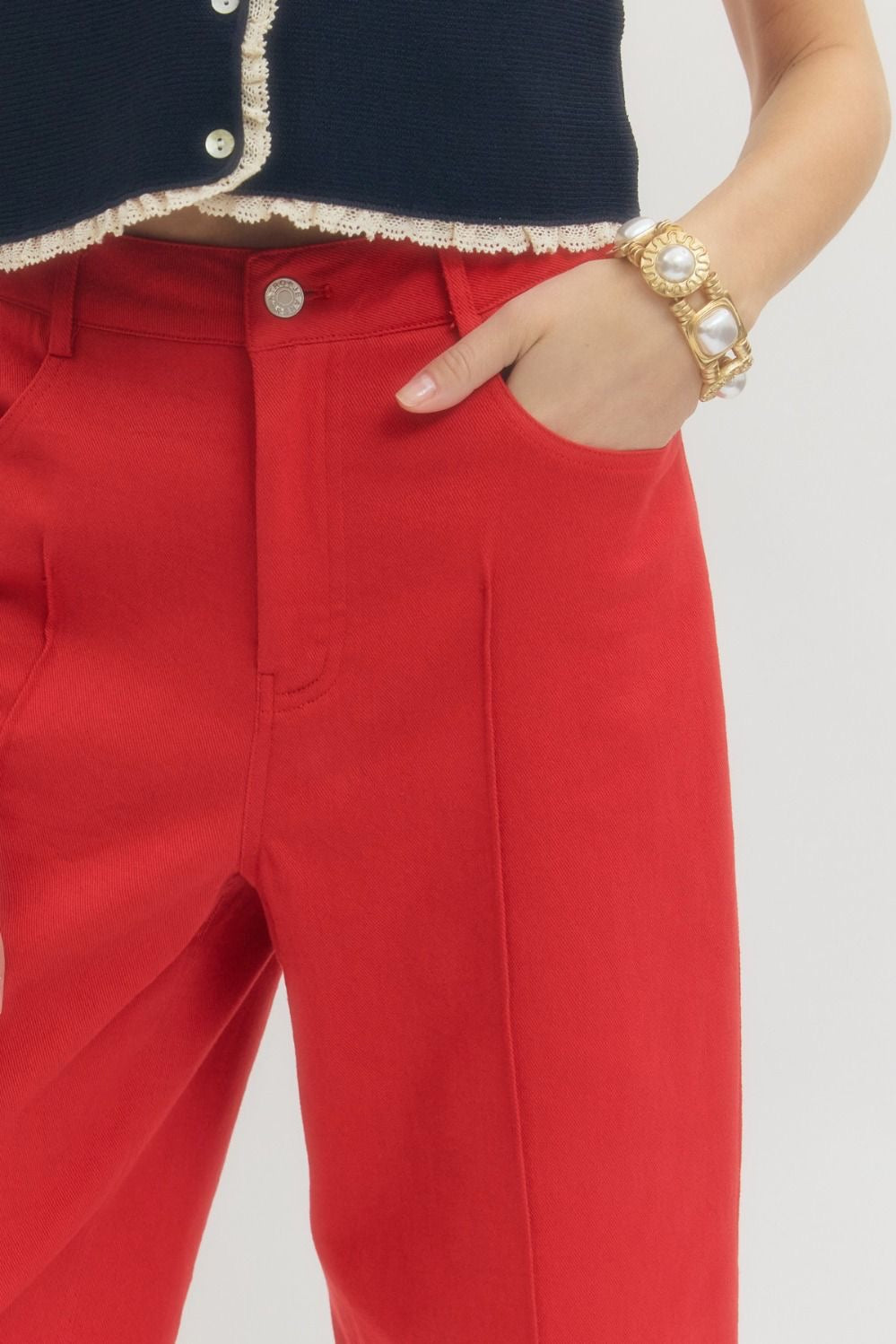 Red Front Seam Wide Leg Pants