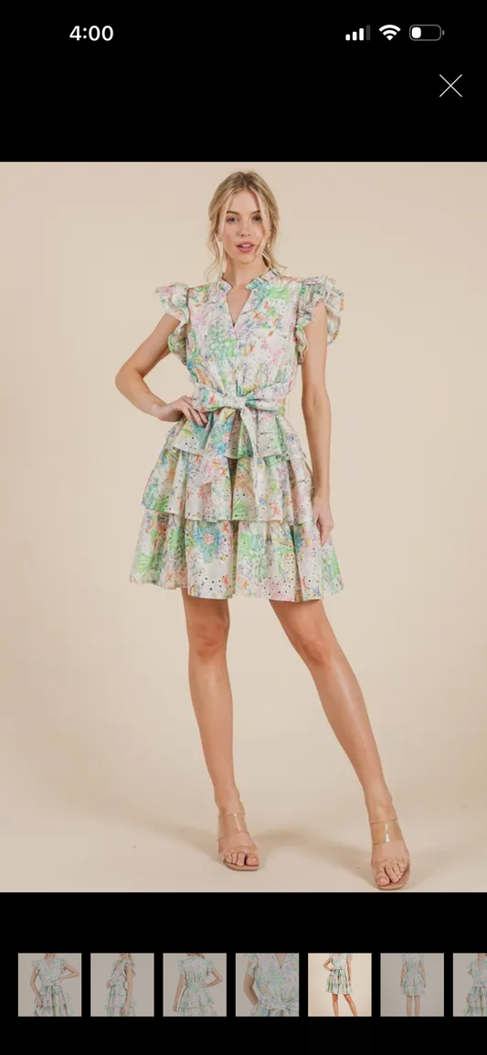 Green Multicolor Ruffle Mini Dress - Curvy