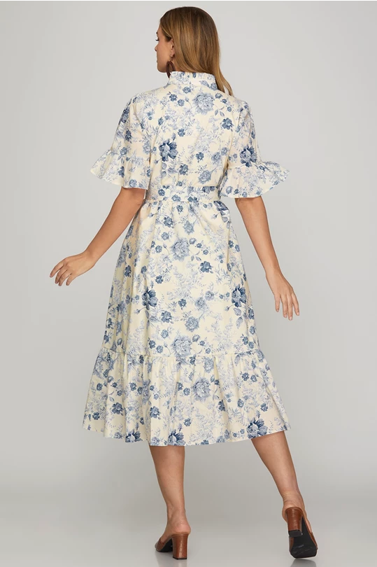Susannah Blue Floral Midi Dress
