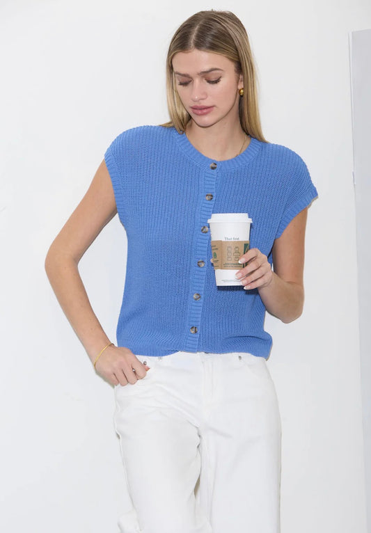 Blue Button Down Knit Cardigan Vest
