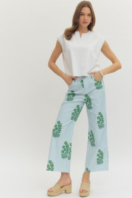 Blooms & Stripes Floral Denim Pants