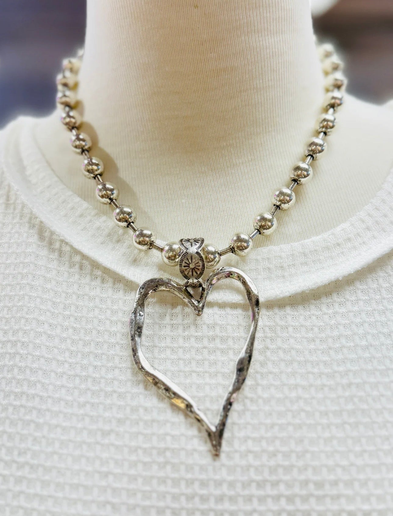 Heart Statement Necklace - Silver