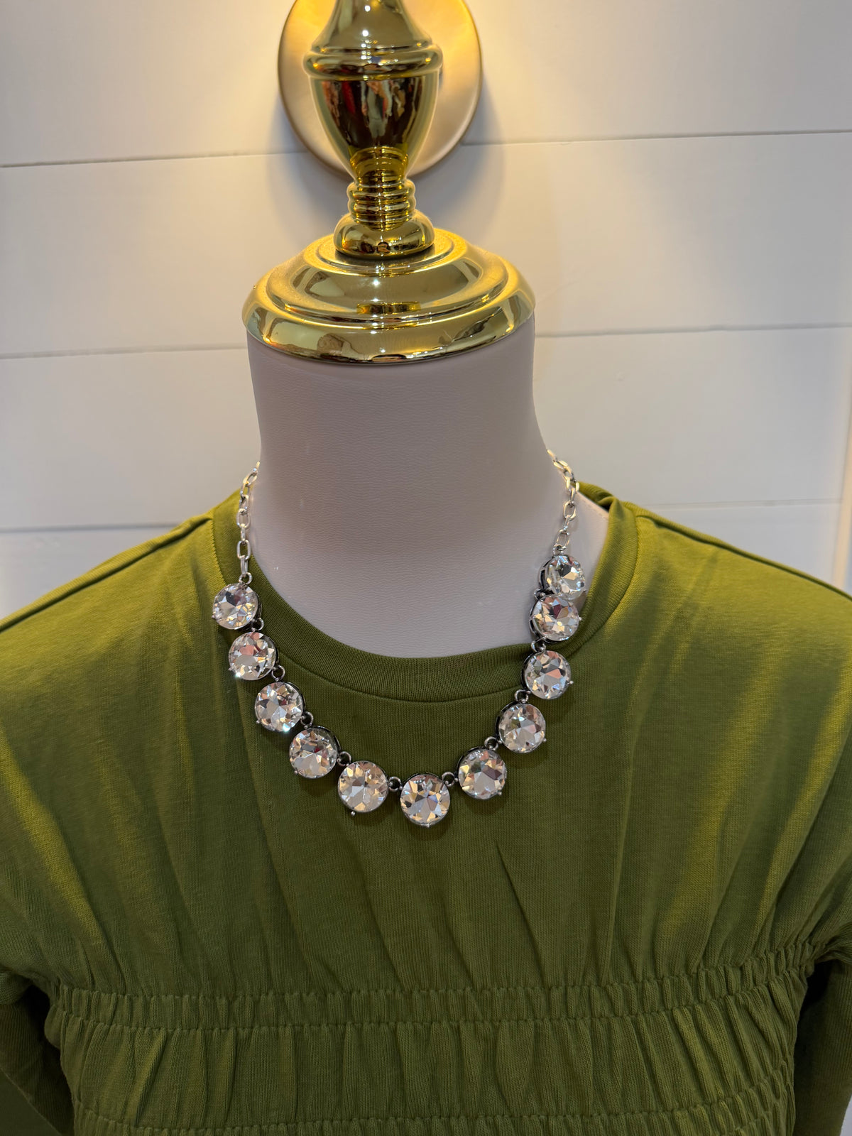 Silver Large Rhinestone Necklace - Clear