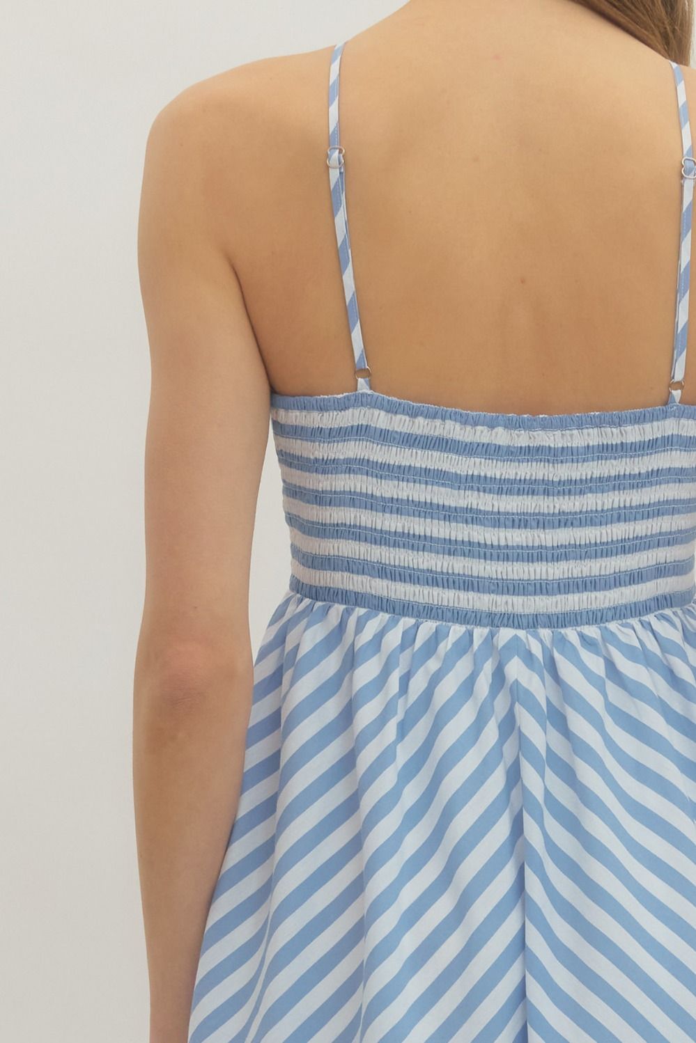 Striped Embroidered Halter Maxi Dress - Light Blue