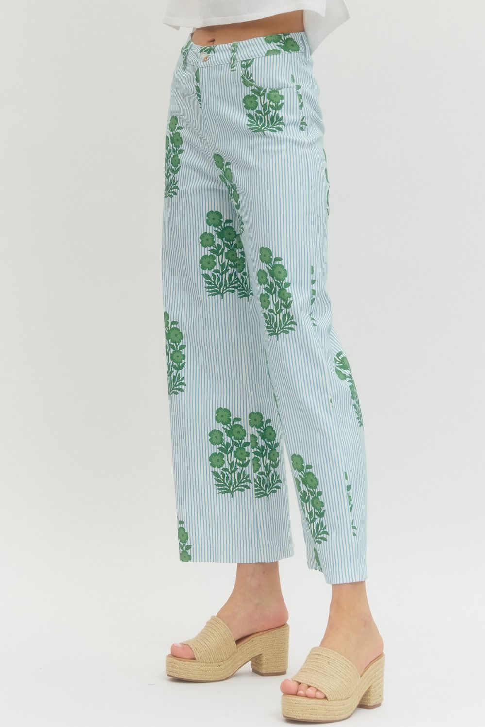 Blooms & Stripes Floral Denim Pants