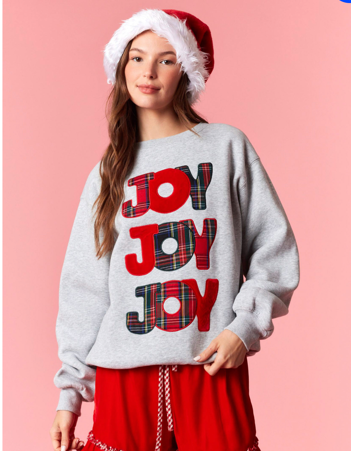 “Joy” Plaid Patch Detail Grey Christmas Sweatshirt