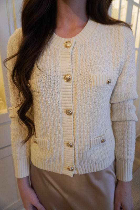 Old Money Long Sleeve Button Down Sweater - Cream