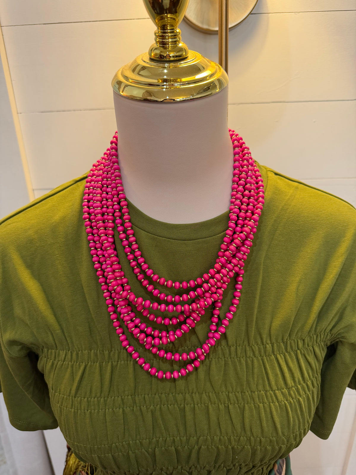 Layered Beaded Necklace - Hot Pink