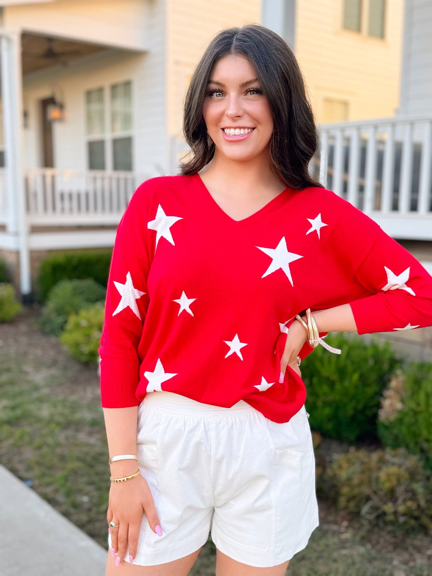 Star Sweater Top in Red