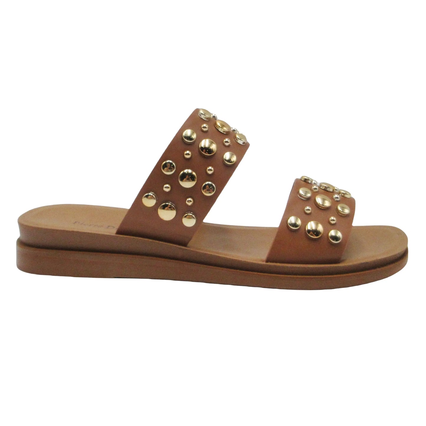 Pierre Dumas Studded Slide Sandals Tan/Gold