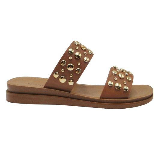 Pierre Dumas Studded Slide Sandals Tan/Gold