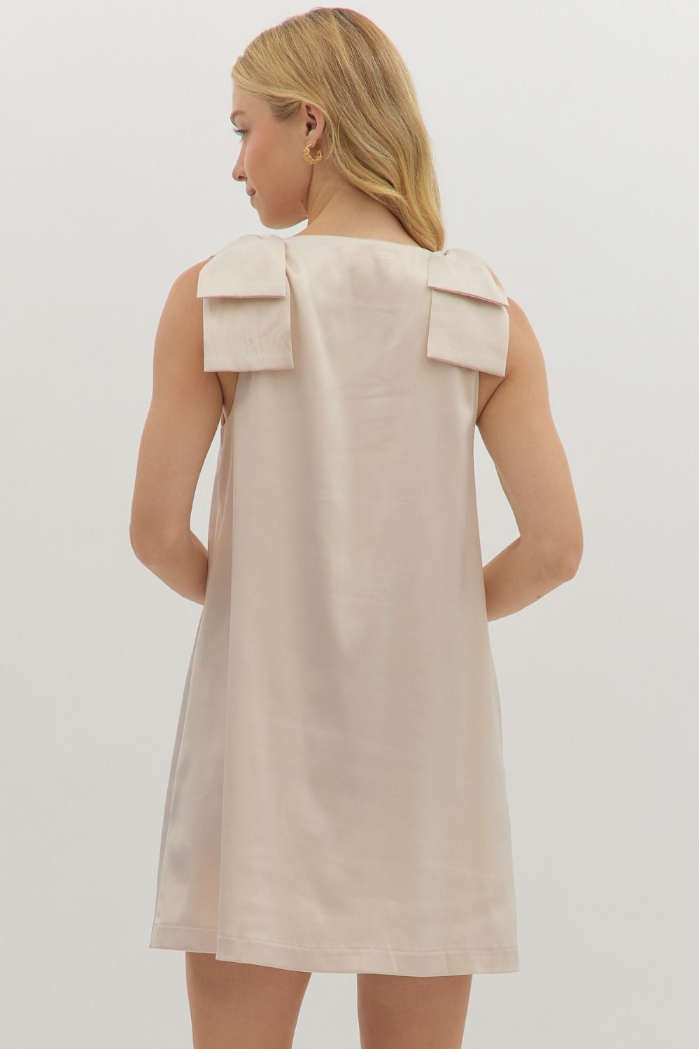 Bow Sleeve Heavy Satin Dress - Champagne