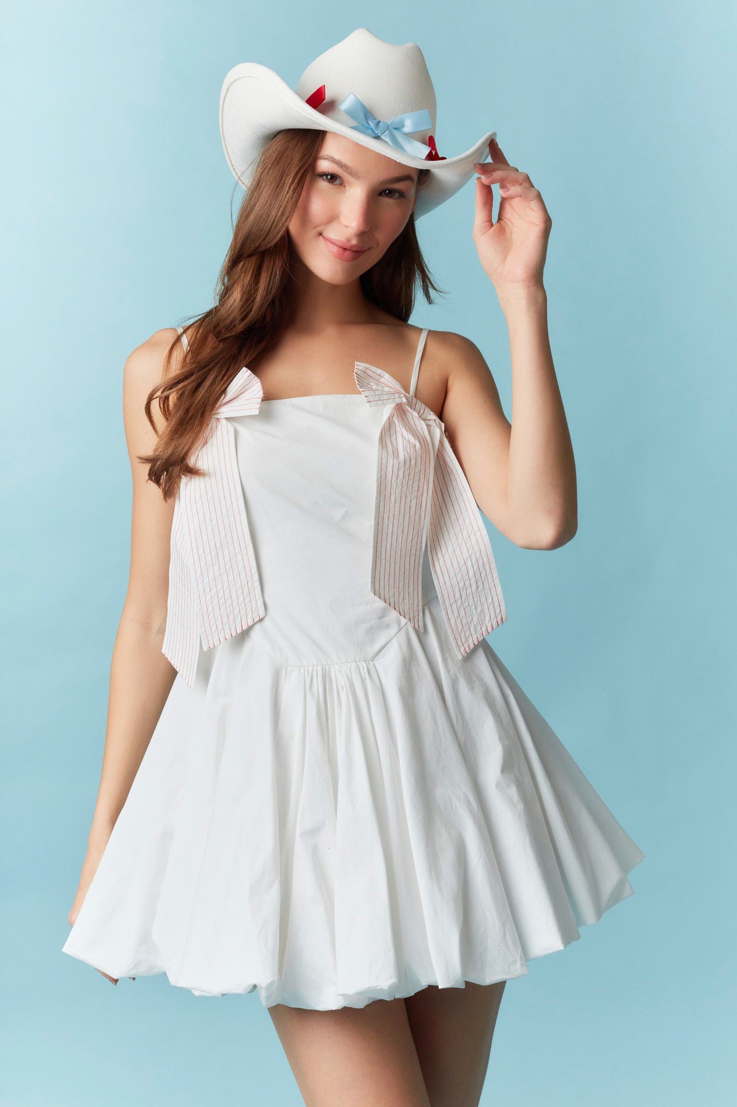 Sleeveless Bow Bubble Hem Mini Dress - Off White