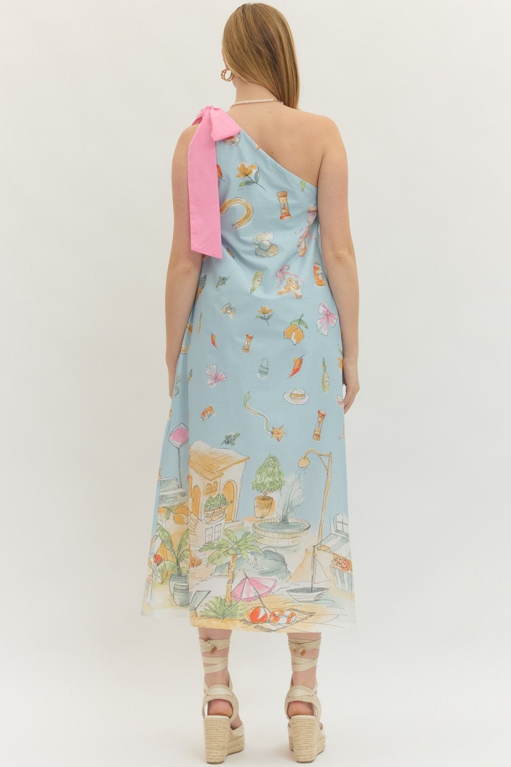 Blue Riviera Vibes One Shoulder Maxi Dress