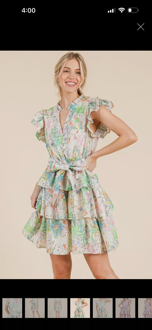 Green Multicolor Ruffle Mini Dress - Curvy
