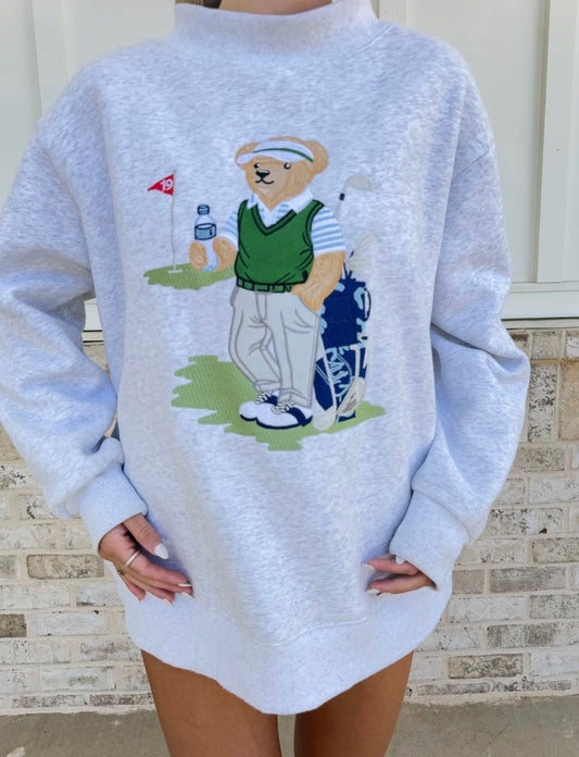 Teddy Bear Golfer on 19th Green Mockneck