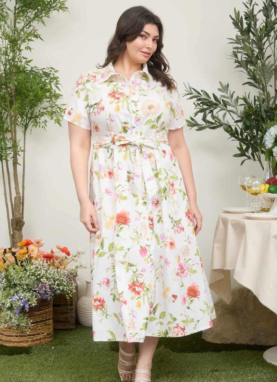 Garden Bloom Collared Midi Dress