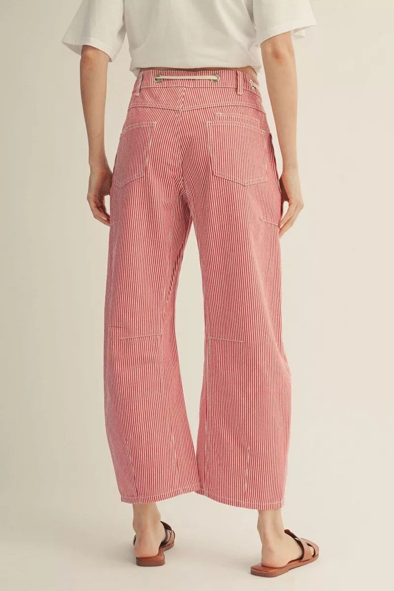 Red Denim Striped Barrel Jeans