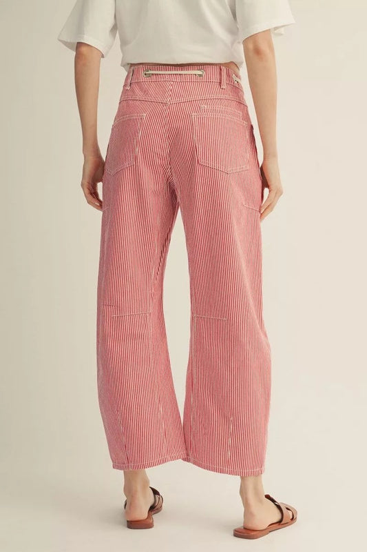 Red Denim Striped Barrel Jeans