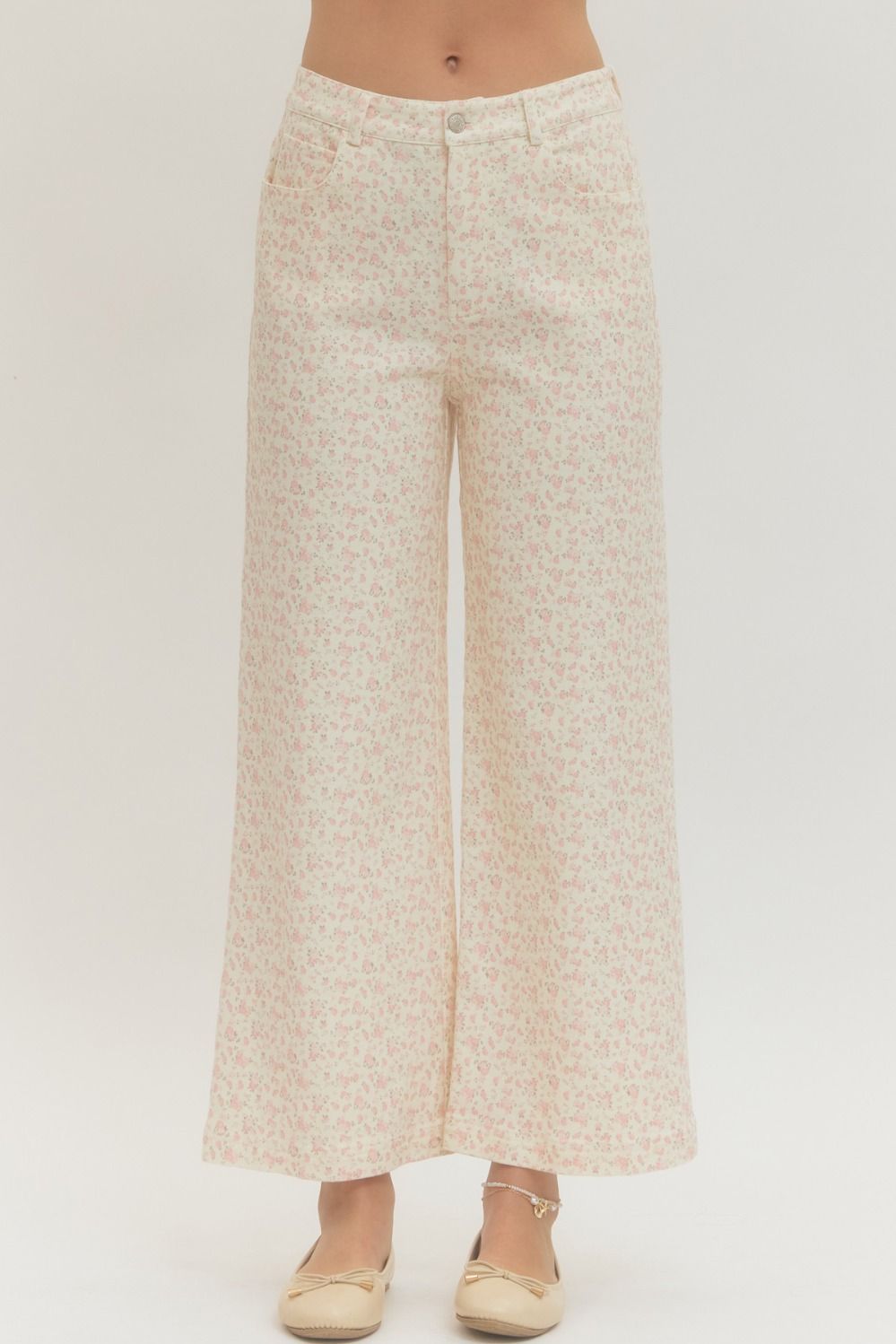 Pink Floral Cream Pants