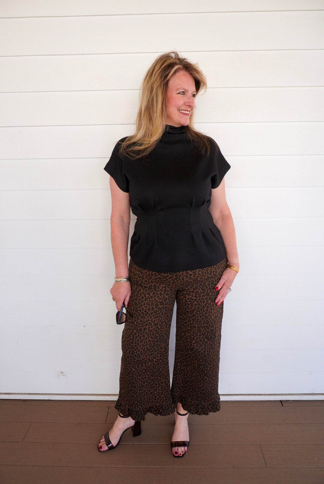 Black Pleated Waist Top
