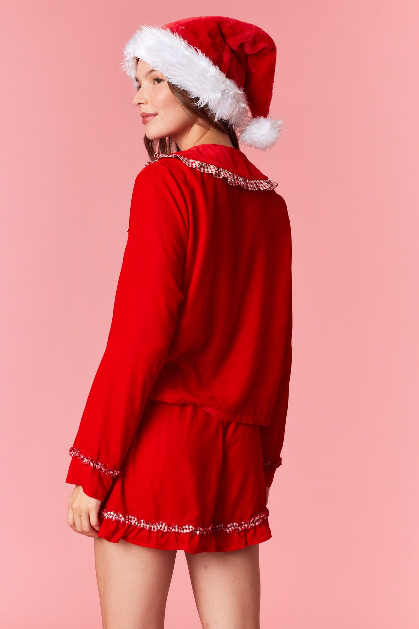 Red Velvet Gingham Ruffled Pj Set