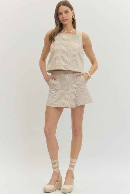Oatmeal Striped Overlay Skort Set