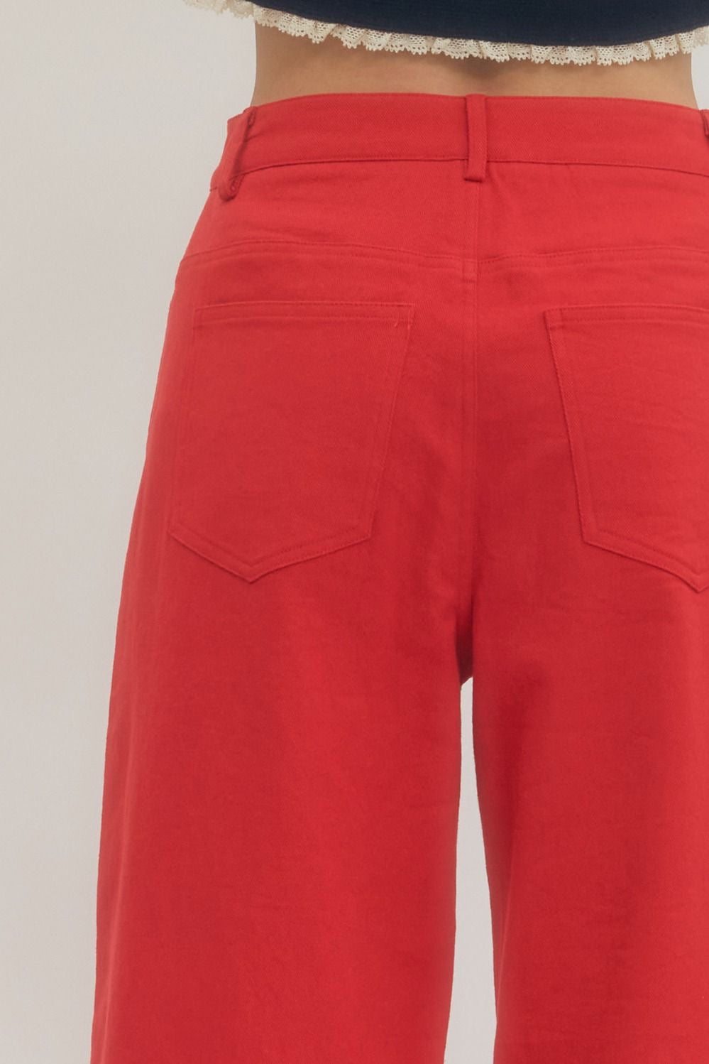 Red Front Seam Wide Leg Pants