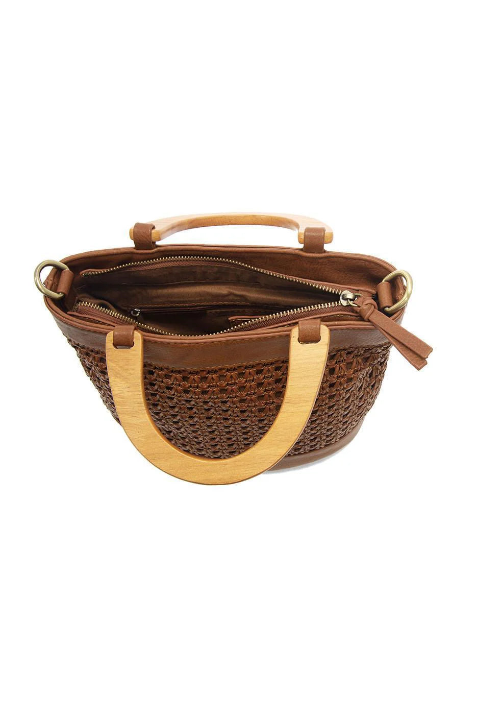 Joy Susan Havana Faux Cane Wood Handle Bag - Cognac